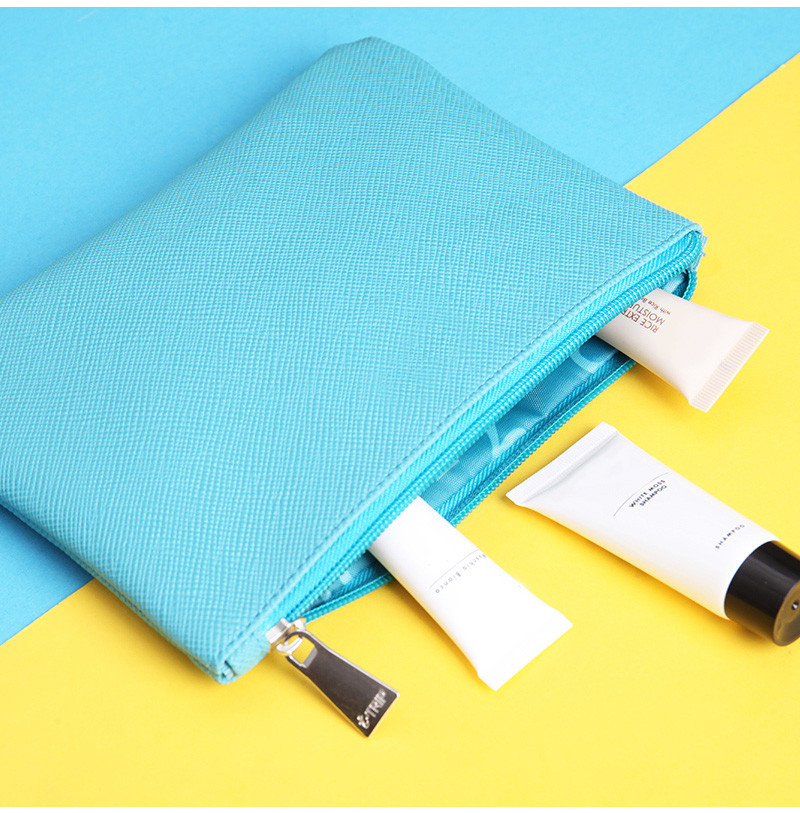Pure Color PU Leather Cosmetic Bag For Business Trip