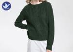 Drop Shoulder Ladies Wool Jumpers Cable Knitting Forest Green Color For Winter