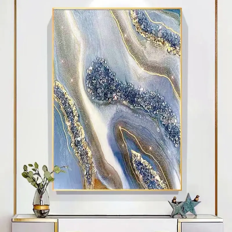 Canvas Support Base Hand Painted 3D Abstract Luxury Modern Oil Large Framed Wall Art for Home Living Room Hotel Wall Decor