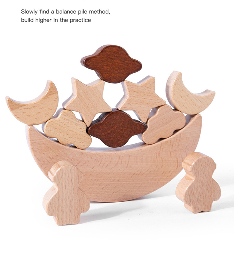 Montessori Children's Educational Toys Wooden Blocks Stars Moon Stacked Blocks Wooden Toy Diy Baby Balance Training Cons