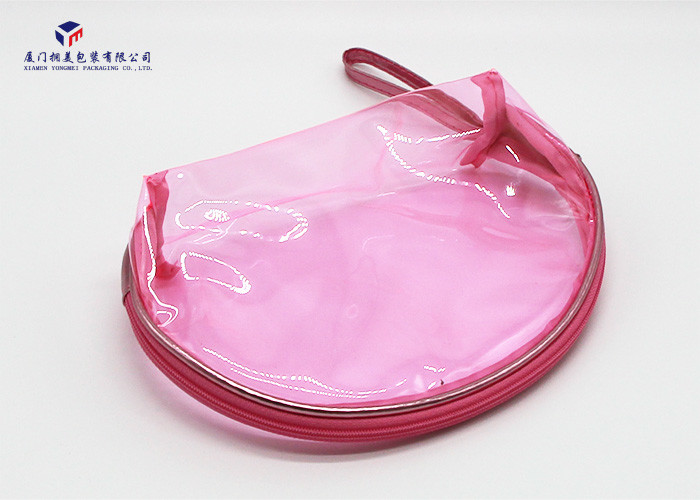 Semicircular Shape Soft PVC Bags Transparent Clear Pink Color Size 17X5.8X13cm