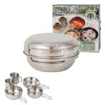 Stainless Steel Camping Outdoor Cookware Mess Kit Set, Folding Cookset Camping