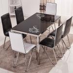 Powder Coating Glass Dining Table Set 4 Chairs For Family Dinner Party
