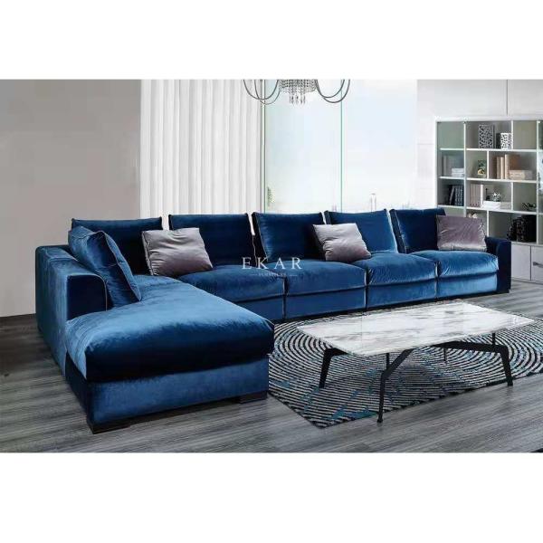 Luxury Modern Simple Latest Home Furniture Living Room Blue Velvet Sectional