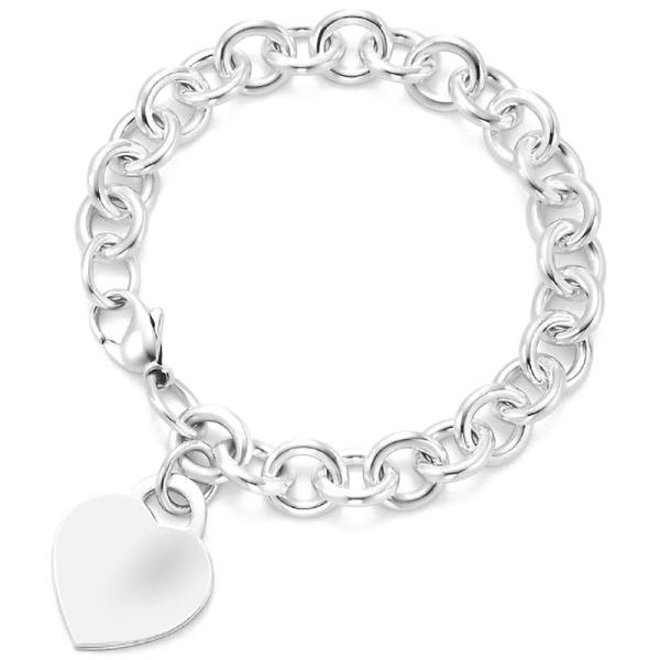Men's 925 Sterling Silver Heart Charm Big Bracelet for Sophisticated Look