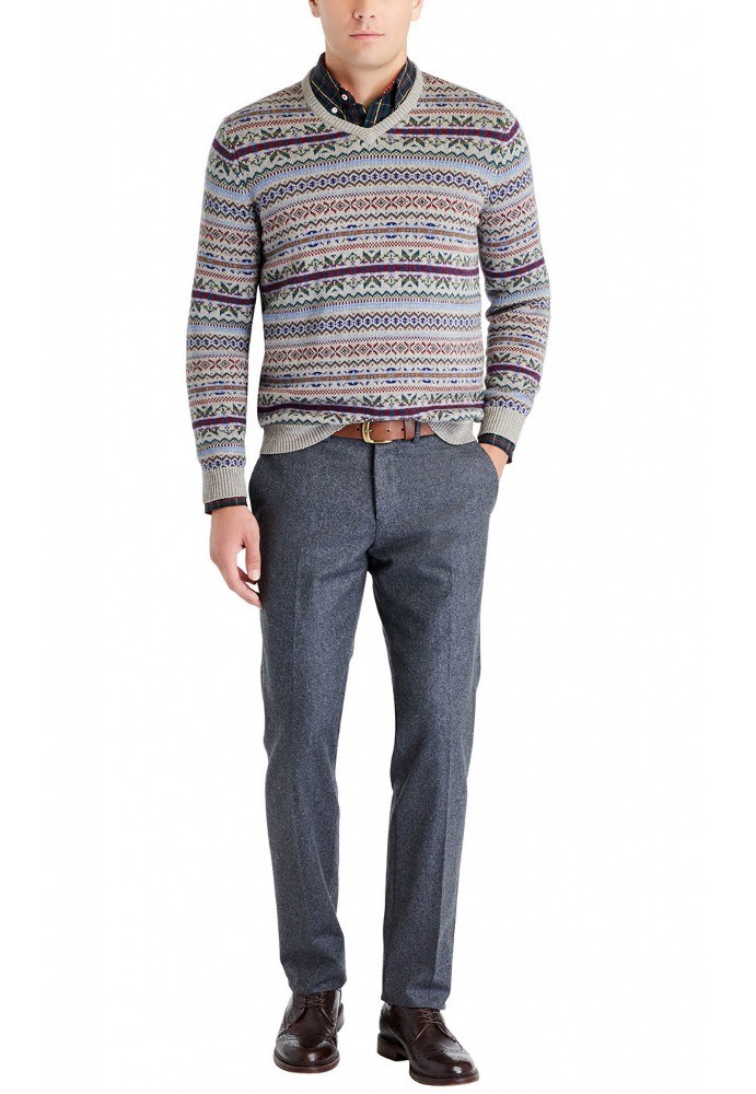 Soft Floating V Neck Pullover Sweater , Winter Jacquard Christmas Sweater