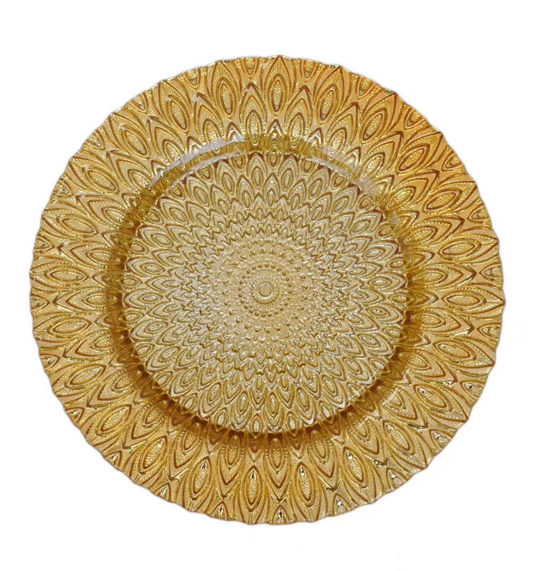 SX-P054 New Luxury Diamond Rim Mirror Glass Plate For Weddings Event