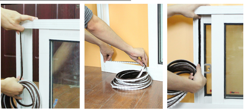 ABM Soft pile weather strip with double side 3M tape for window and door