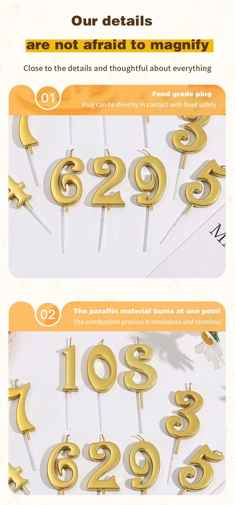 Creative Gold Silver Diamond Surface Digital Candles Birthday Party Cake Decoration