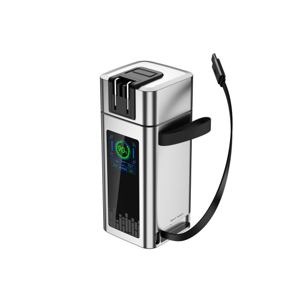 High-Capacity 20000mAh with Retractable Cable and LED Display and AC Plug Power Bank