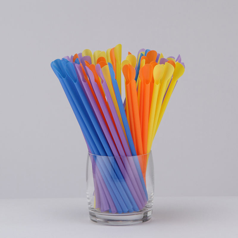 Shave-ice Milk Shake Disposable PLA Straw With Spoon Multi-color PLA Spoon Straws Scoop Snow Cone Straws
