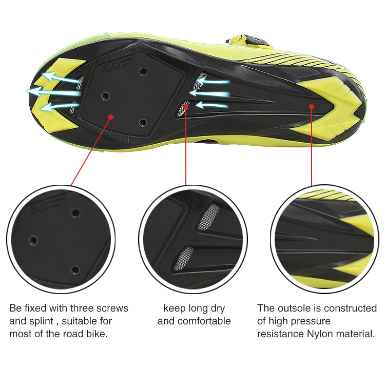 Fluorescent Green Mens Road Cycling Shoes Microfiber Customized Shockproof