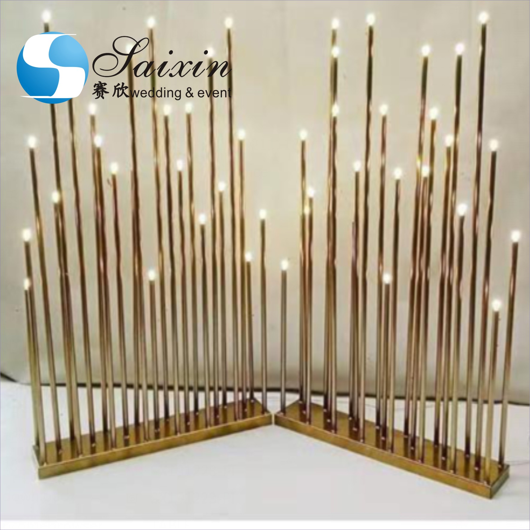 Beautiful gold metal candle holder for wedding decorating backdrop
