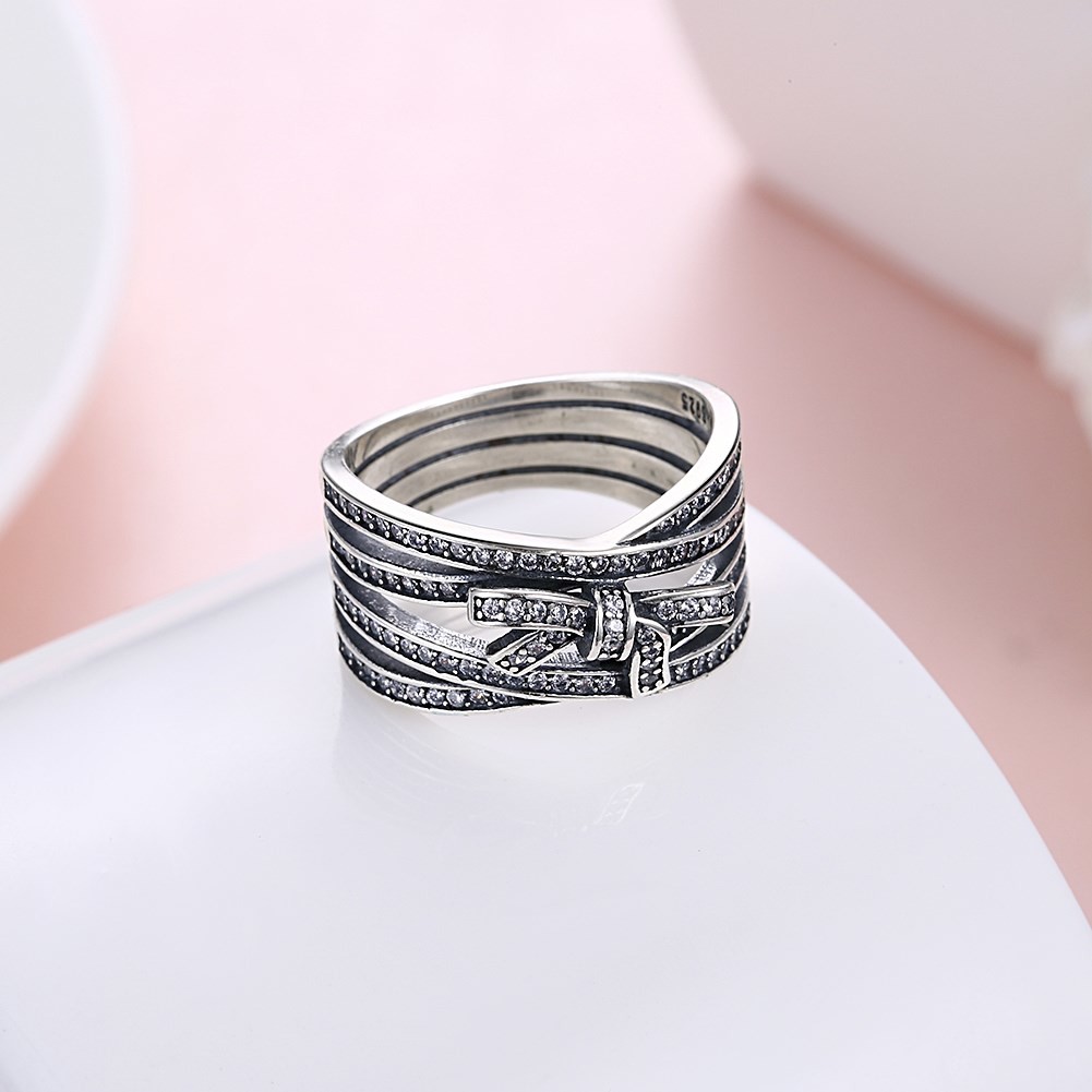 925 Sterling Silver Bowknot Finger Ring With Crystal Women Ring European Original Jewelry Gift