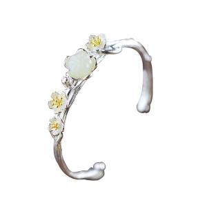 Wholesale Sterling Silver Natural Jade Culptured Flower Gold Plated Women Bracelet(049924) from china suppliers