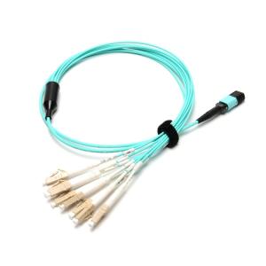 Wholesale MPO-LC Fiber Optic Patch Cord 8 Core Aqua Round Bundle OM3 PVC LSZH 3.0mm from china suppliers