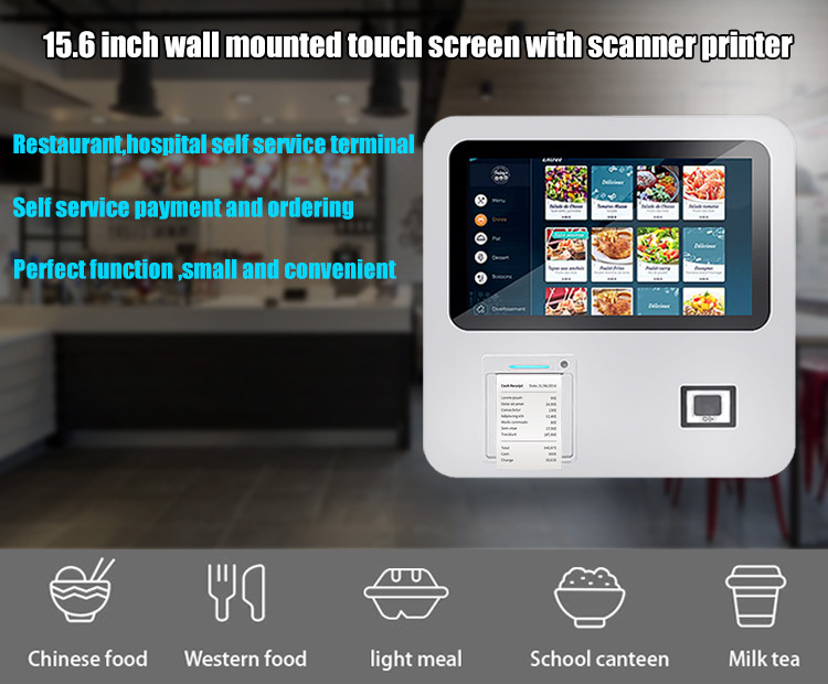 15.6" Wall Mount Self Service Food Ordering Payment Kiosks For Restaurant