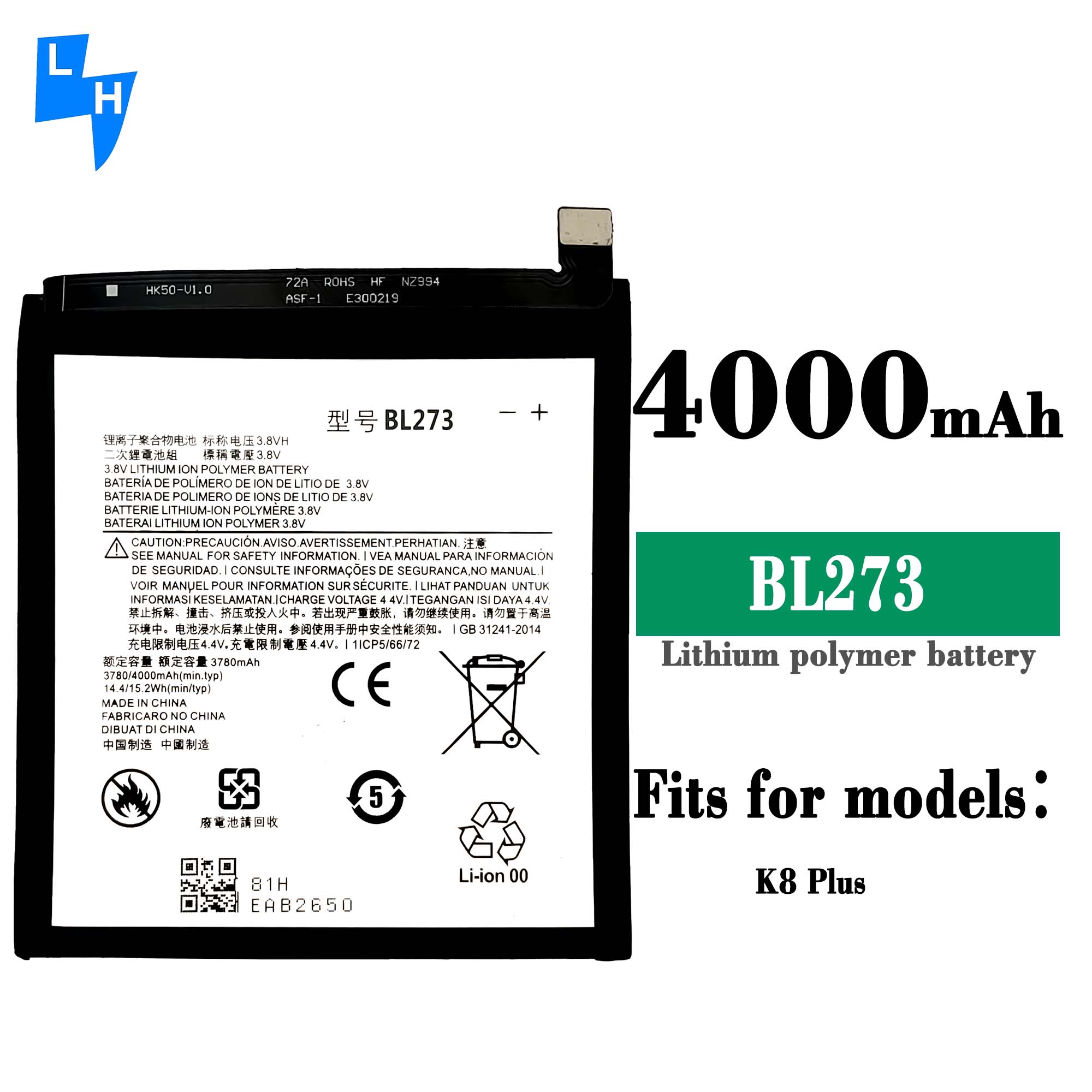 K8 PLUS 100% Original Secondary Lithium Battery BL273 for Lenovo K6 Note 4000mAh 3.8V