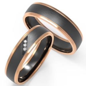 Wholesale Polished Domed Damascus Steel Rose Gold Ring With Zircon Couple Ring Set Inside from china suppliers