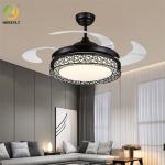 LED Metal Acrylic Smart Black Ceiling Fan Light 72W 42 Inch Downrod