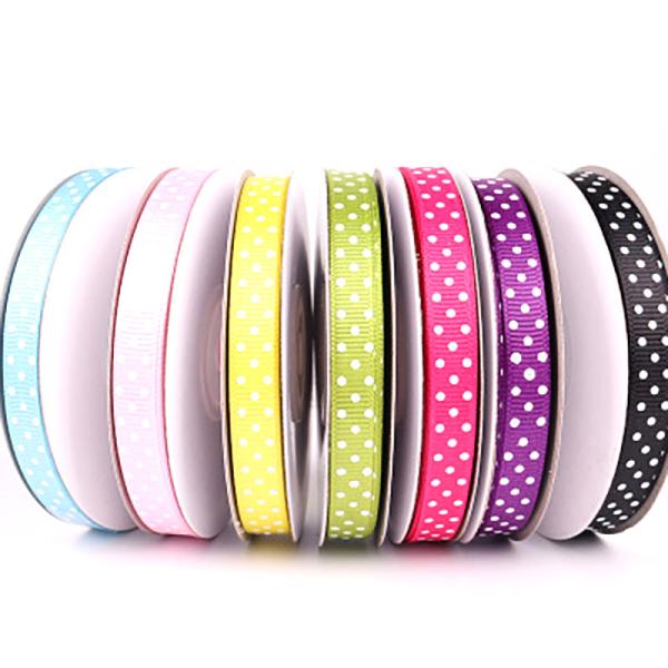 Hot selling 1inch 3mm 10mm 100% polyester material logo printed pink polka dot grosgrain ribbon