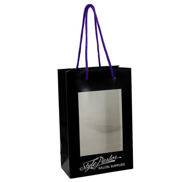 Printed Black Paper Shopping Bags Gift Window Packaging Bags With Handles