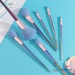 Custom Logo 7pcs Travel Makeup Brush Set Gradient Colorful Plastic Handle