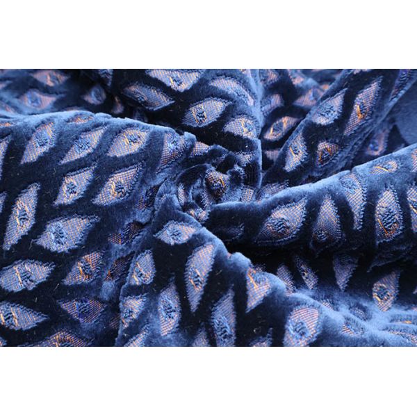 Deep Ocean Blue Three-Dimensional Diamond Jacquard Velvet For Sofa