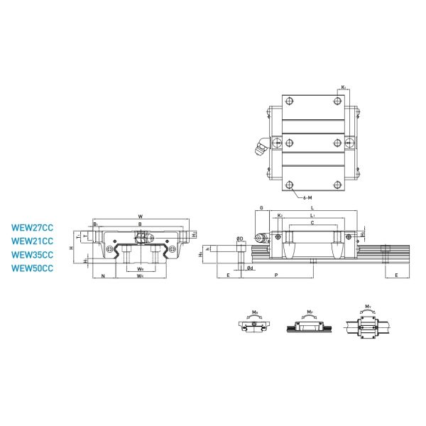 HIWIN WEW50CC Linear Guideway Blocks 50mm Hiwin Machine Tool Guideways