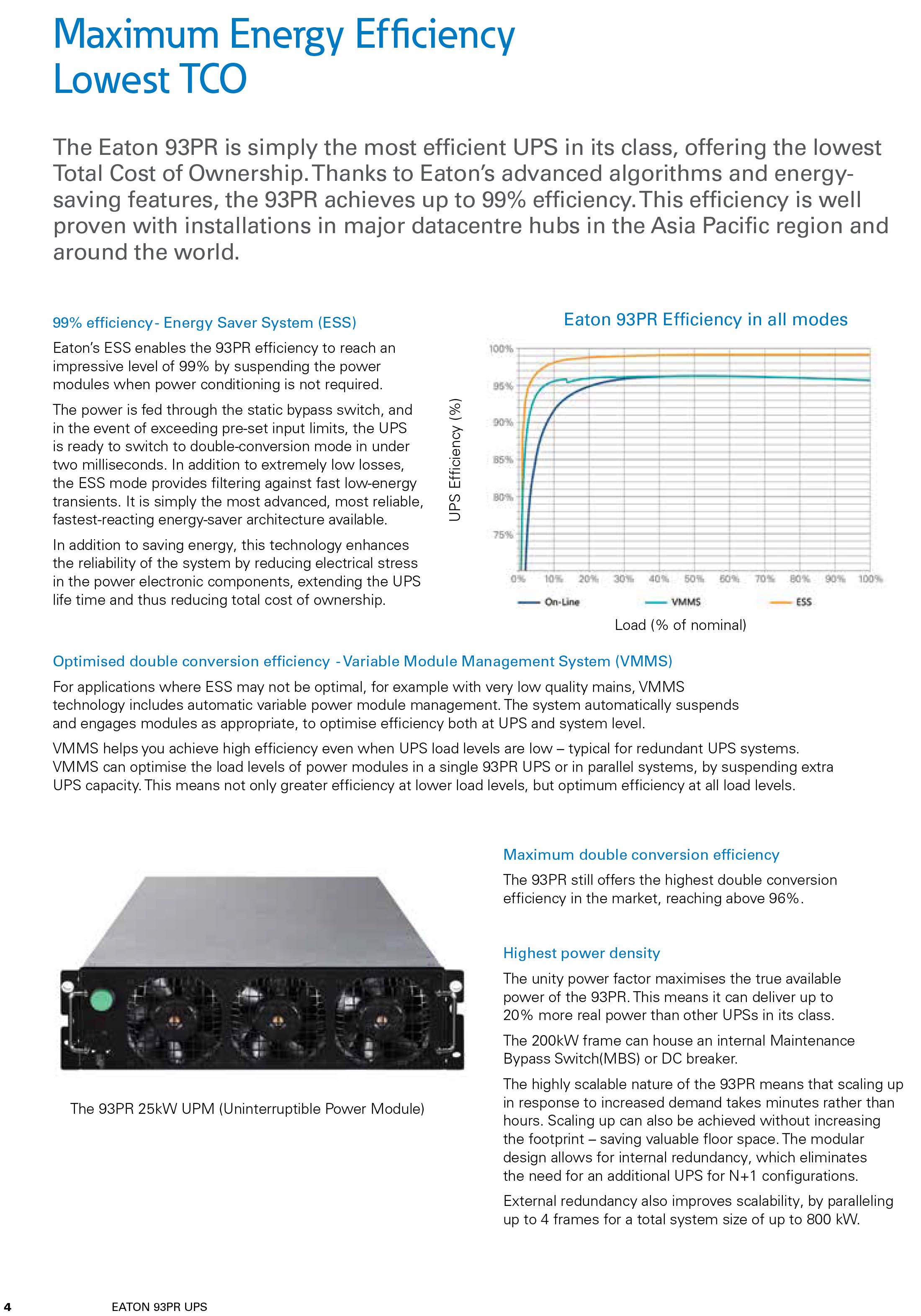 Eaton Brand Online 93PR series UPS15-500KVA 25KVA-200KVA with three phase output for office compute