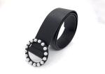 Black Women's Fashion Leather Belts With Round Pearl Buckle 4.5cm Width