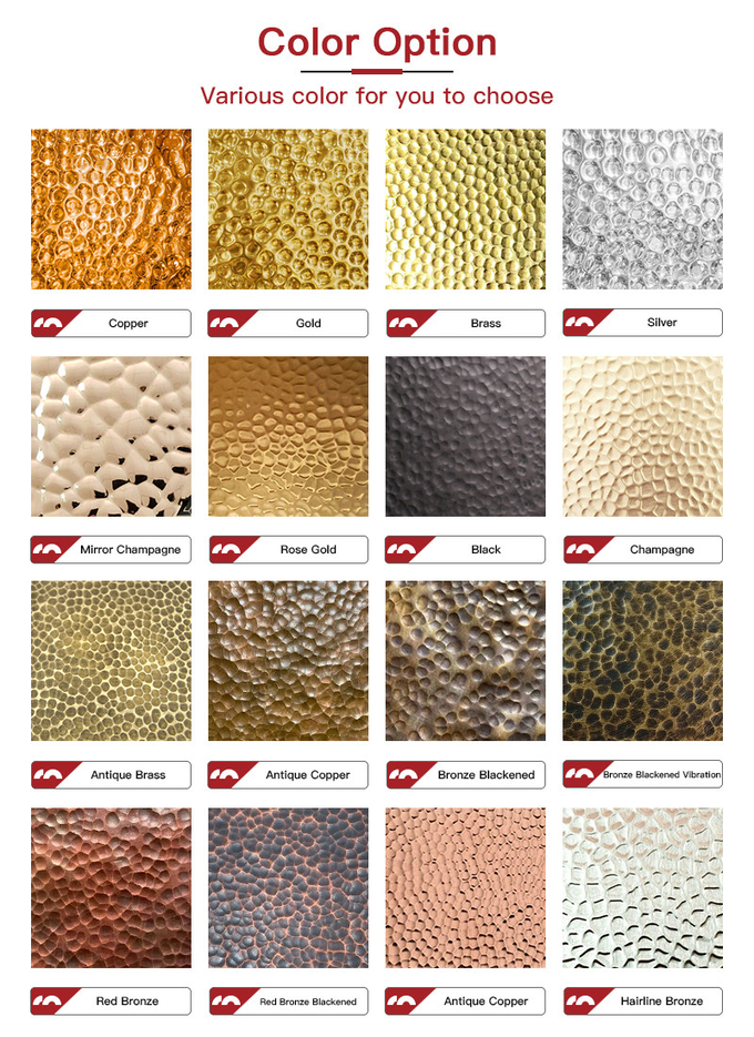 AISI 304 316 PVD Color Mirror Finish Hammered Texture Sheet Of Stainless Steel For Decoration