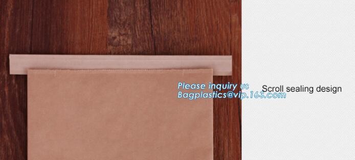 zipper. ziplock, Custom printed paper bread bags use for food packaging,Open Top Kraft Paper Laminated Foil Lined Flat B
