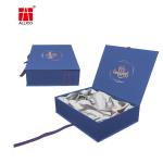 Blue Gold Foil Logo Hair Extension Packaging Boxes Ribbon Closure