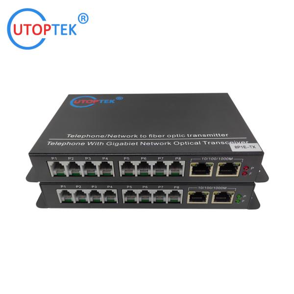 8Ch RJ-11 Telephone+2GE Ethernet to fiber converter,PCM Voice over fiber Media