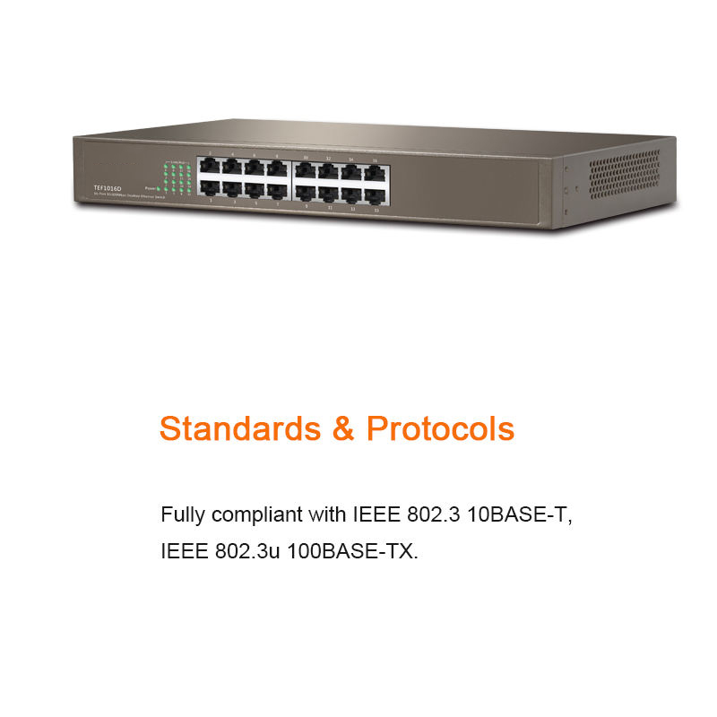 Customized TEF1016D 16-Port Fast Ethernet Desktop Rackmount Switch Full-Duplex Communication and Seamless Networking