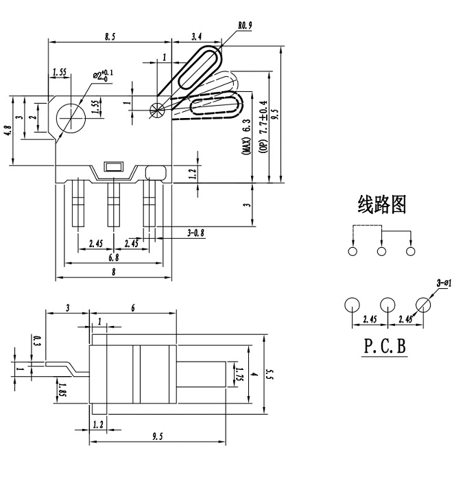 Miniature 3Pin PCB Push Button Switch OEM / ODM Available