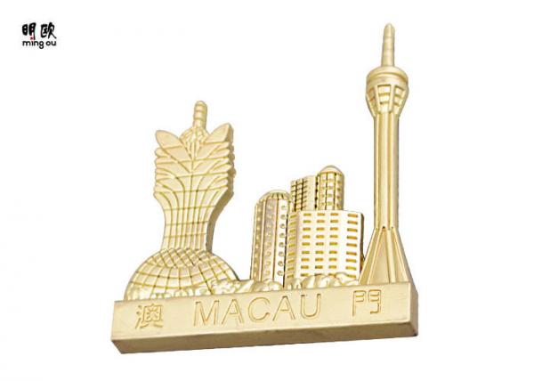 Quality Macau Style Gold Color Custom Fridge Magnets Souvenir Collection for sale