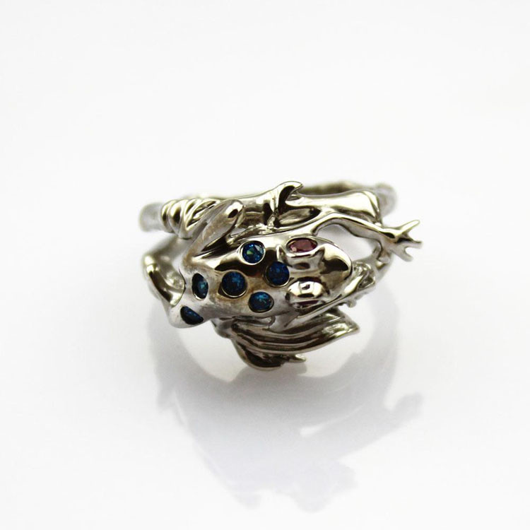 Fashion Jewelry Pave Green Cubic Zircon Sterling Silver Frog Ring(F14)