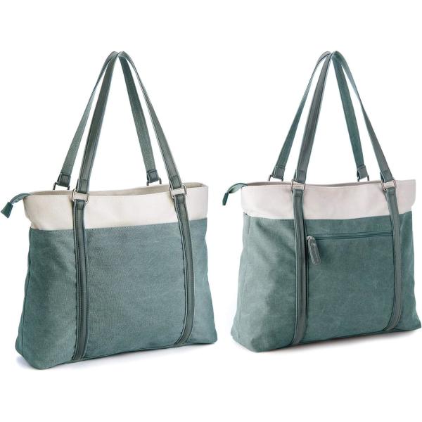 WOMEN LAPTOP TOTE BAG FOR WORK LIGHTWEIGHT SPLICE CANVAS 15.6 INCH HANDBAG PURSE