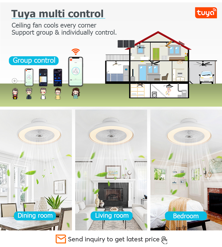 22" Blade Size CB Certificate Smart Remote WiFi Control Round Design LED Ceiling Fan