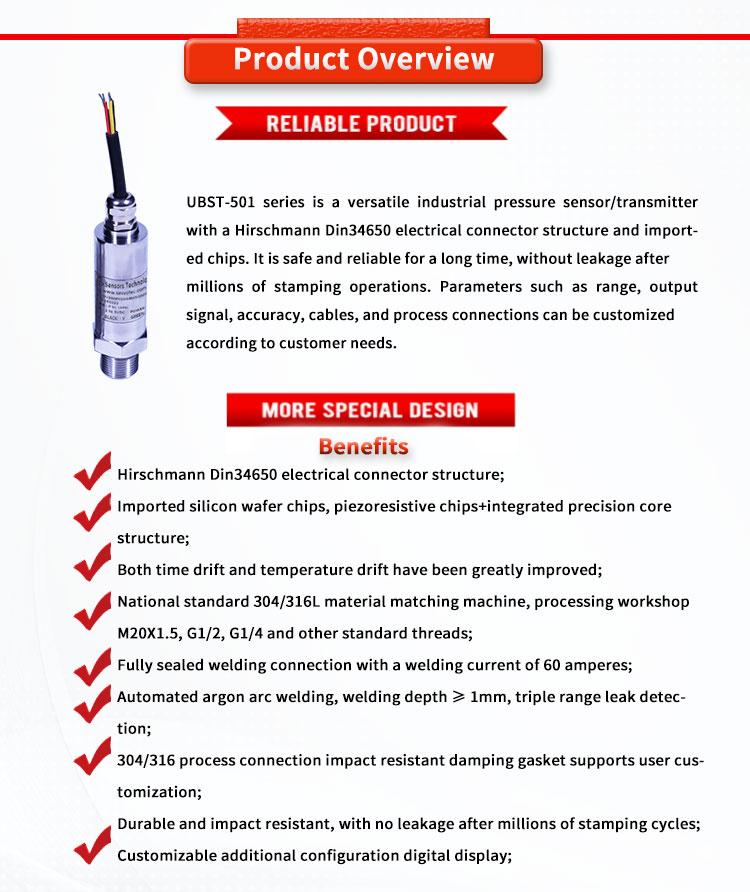 UNIVO UBST-503 Pressure sensor Hirschmann 24V 5VDC Liquid Level Transmitter for Gas Oil and Liquids sensors