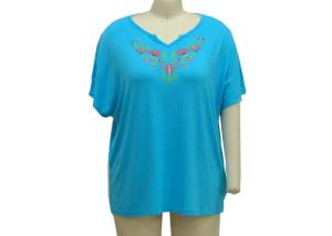 Wholesale Women's Fashion 1/2 Sleeves Shirt V-Necline With Puff Print Decoration Casual Shirt Short Sleeve Shirt from china suppliers