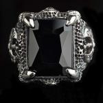 Mens Thailand Retro Dragon Sterling Silver Ring with Created Black Onyx