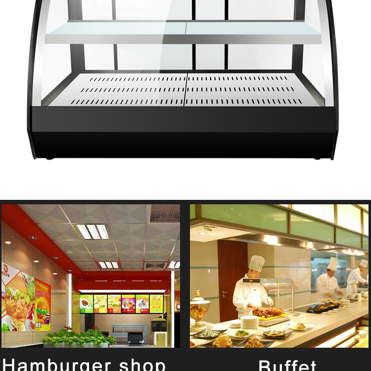 1200x530x580mm Black Curved Glass Food Display Warmer for Hot Food Heating Showcase