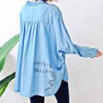 Blue Long Sleeve Womens Denim Shirt Dress , Denim Long Tops For Ladies