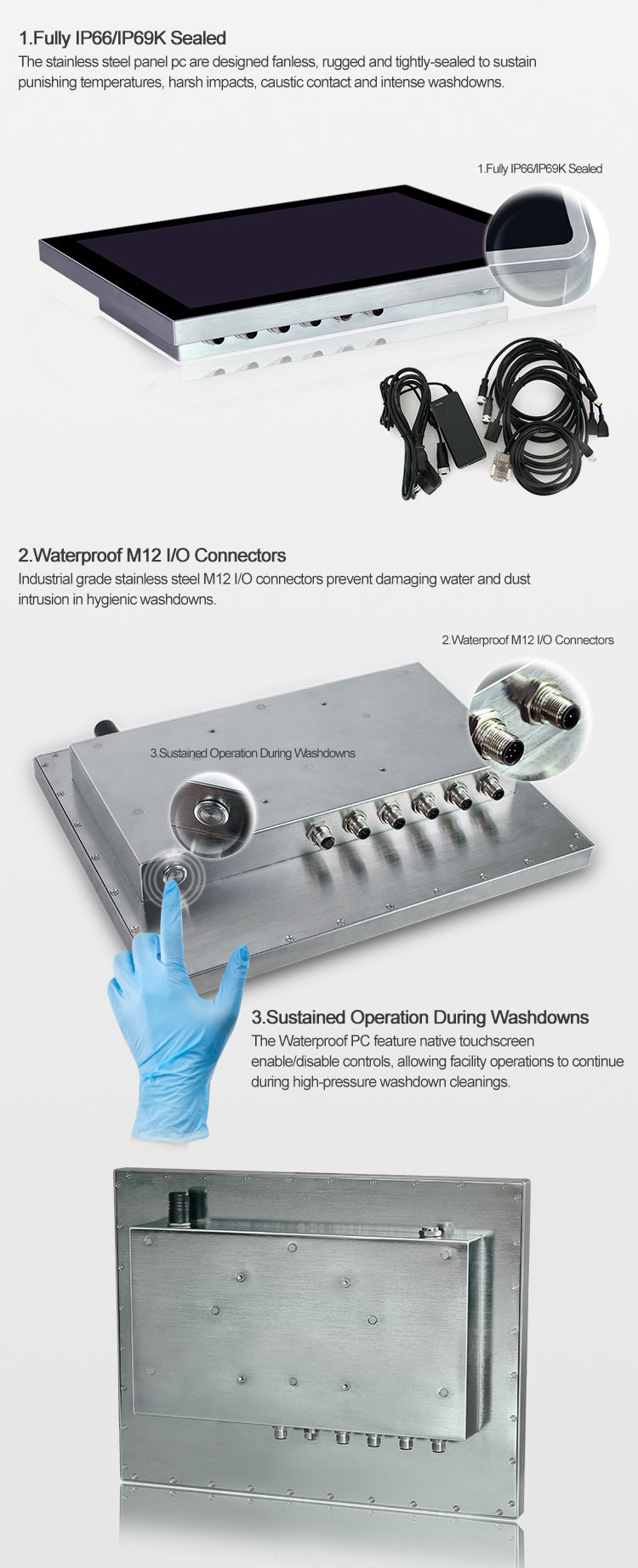 Industrial Washdown Waterproof Touch Screen Computer For Food Beverage Processing