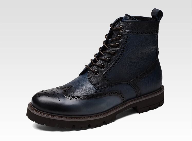 Black / Brown Men'S Leather Brogue Ankle Boots Pointed Toe Fashion Style