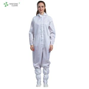 Wholesale ESD cleanroom anti-static hooded coverall white color with conductive fiber for parmaceutical industry from china suppliers