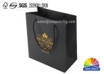Durable Black Cardboard Printed Paper Bags With Brand Monogram Gold Foil